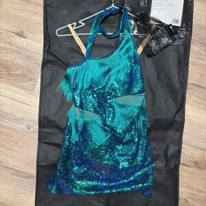 Teal and Blue Sequin Fringe Dance Costume size SA